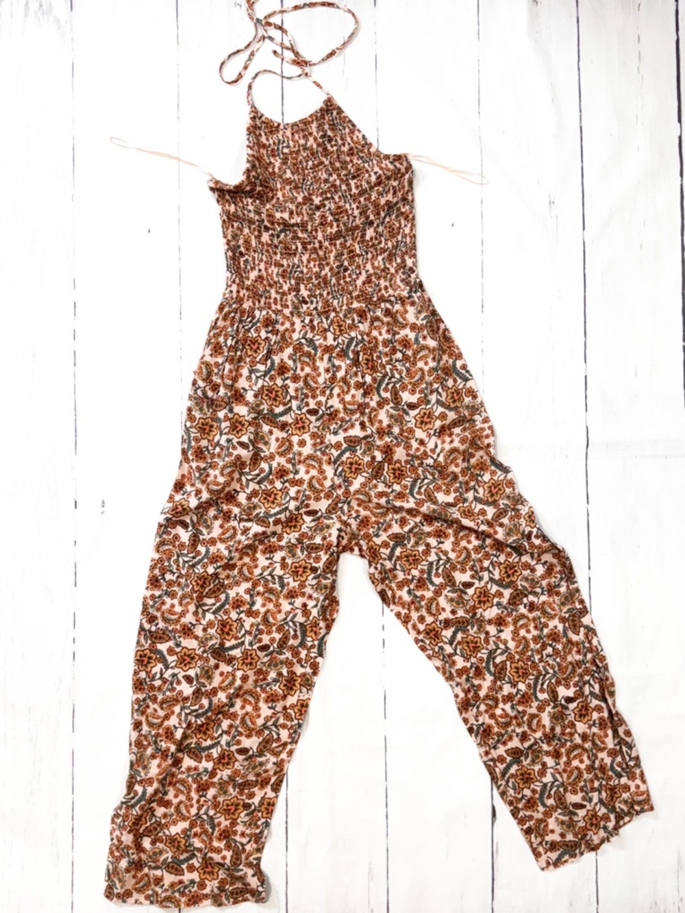 Patrons of Peace Brown Floral Halter Romper Jumpsuit NWT